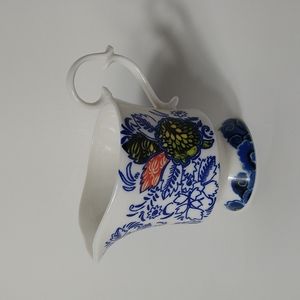 Anthropologie Ceramic Creamer / Pitcher Floral Blue, Red, Yellow